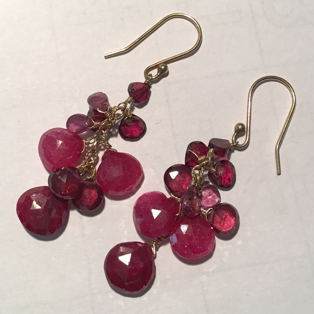 Ruby Dangle Cluster Earrings 2” Long